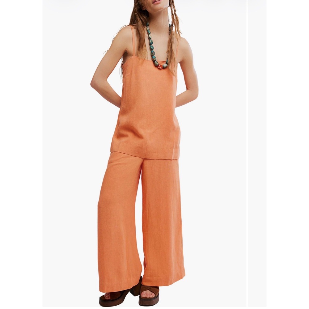 Free People Sightseer Linen Set in Dusty Clay Medium NWT